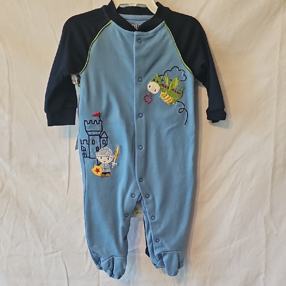 3 Mo 3pc Onesie W Pants Very Smooth Fabric, Dragon, Knight, Dog, Castle